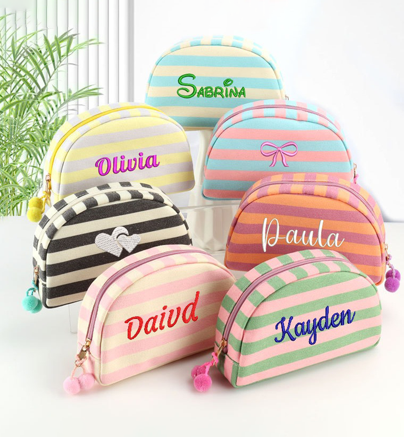 Velvet Makeup Bag – DIY Name Striped Travel Pouch